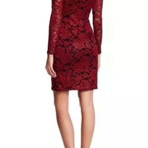 Eliza J Lace Long Sleeve Red Black Lace Cocktail 6